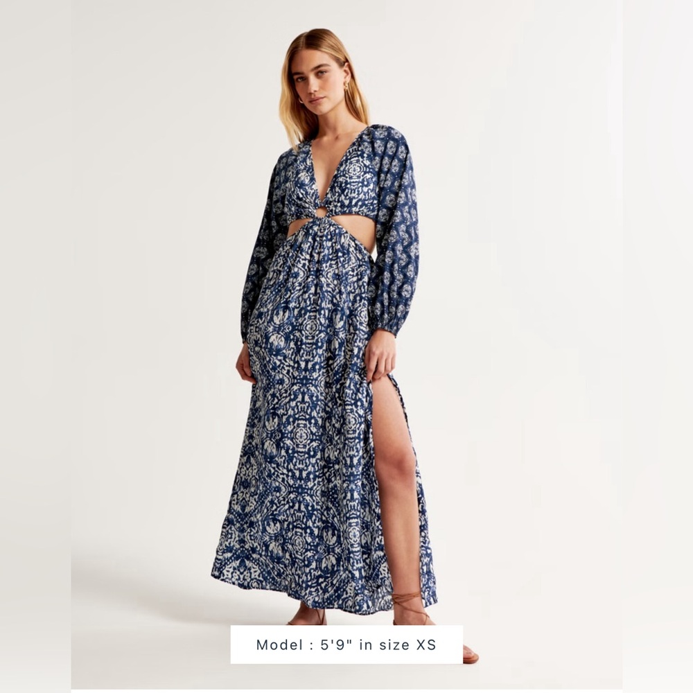 Abercrombie & Fitch long sleeve plunge cut-out maxi dress